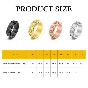 Anéis Giratórios Unissex de Aço Inoxidável de Alta Qualidade 8mm com Padrão Vintage Gótico de Estrela, Lua e Sol com PVD 18k para Casamento e Noivado - Product Image 5