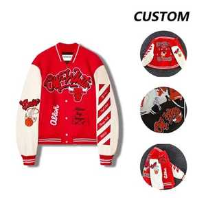 Custom Logo Wool Chenille Embroidery Baseball Letterman <b>Jackets</b> <b>Men</b> Vintage Stand Eco-Friendly Reversible <b>Thin</b> Winter Varsity - Product Image 4