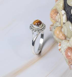 Anillo hecho a mano de Plata de Ley 925 al por mayor buena calidad corte redondo natural piedra preciosa de ojo de tigre diseño personalizable fábrica - Product Image 2