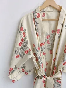 Indian Handblock Print <b>Kimono</b> Robe Bath for Ladies Nightwear Available at Wholesale Price <b>Beach</b> Robe - Product Image 4