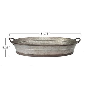 Bandeja de Metal galvanizado de forma ovalada con asas Encanto rústico para granja Hogar y Hotel Bandejas de mesa para servir alimentos - Product Image 4