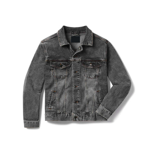 Chaqueta de Mezclilla Lavada para Hombre, Color Sólido, Cierre de Botones, Cuello Camisero, Prenda Exterior Informal de Otoño, Corte Regular, Material de Algodón - Product Image 1
