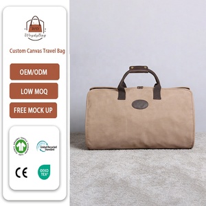 Sac de voyage convertible personnalisé avec logo, sac de week-end haut de gamme, sac de voyage en toile cirée durable, housse de costume en cuir rétro, sac de voyage en toile cirée - Product Image 1
