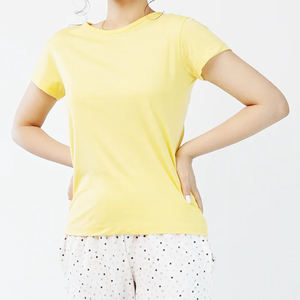 เสื้อยืดแขนสั้นสำหรับผู้หญิงผ้าฝ้าย/โพลีเอสเตอร์ย้อมสีล้วนสำหรับฤดูร้อนเป็นมิตรกับสิ่งแวดล้อมสไตล์ OEM - Product Image 5