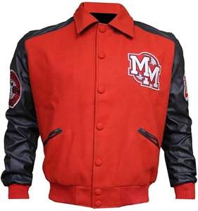 Veste d'hiver à manches en cuir véritable pour homme Doudoune en laine mélangée avec motif de lettres brodées Varsity Style - Product Image 1
