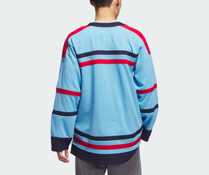 เสื้อฮอกกี้น้ำแข็งแบบซับลิเมชั่นสั่งทำพิเศษ 100% โพลีเอสเตอร์ ระบายอากาศได้ดี ป้องกันรังสียูวี แห้งเร็ว แขนสั้น สำหรับผู้ใหญ่ทุกเพศ ทุกวัย เหมาะสำหรับทีม - Product Image 6