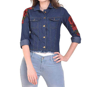 Chaqueta de Mezclilla de Algodón Teñido Liso y Transpirable para Mujer, con Cuello Camisero, Corte Holgado y Regular, Personalizable - Product Image 1