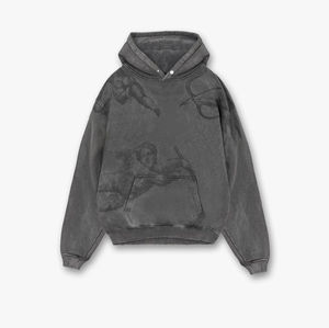 Qualité supérieure 100% coton 400gsm lavé à l'acide goutte épaule à capuche en détresse Logo personnalisé broderie en gros hiver - Product Image 3