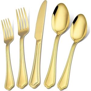 Cubiertos de acero inoxidable con acabado recubierto de 2 colores y mango de diseño clásico, cubiertos aptos para lavavajillas para uso en bodas y hoteles, juego de 5 - Product Image 3