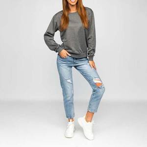 Grey Color Fleece Winter Crewneck Oversized Breathable Plus Size Women's Hoodies & Sweatshirts From Pakistan OEM Service 360g - Product Image 5