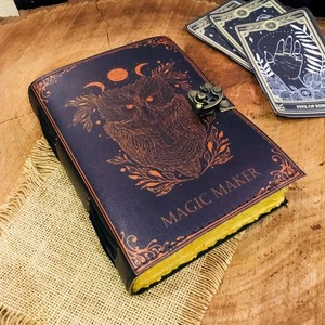 Journal en cuir de hibou fait à la main Grimoire spirale liée selle cousue - Product Image 1