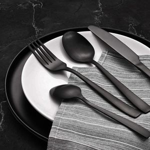 Couverts de marque en acier inoxydable à manche carré Design de style simple Couteau transfrontalier Fourchette Cuillère Couverts Coffret cadeau de 4 pièces - Product Image 4