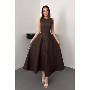 Vestido Godet de Mezclilla Marrón - Marrón - Product Image 1