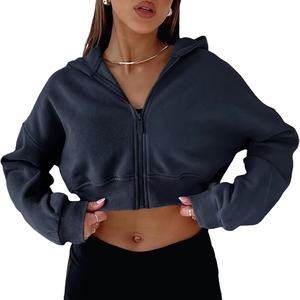 Ropa de gimnasio personalizada Sudaderas con capucha de cuello alto con cremallera completa Chándal Jogging Crop Top Chaqueta cortavientos Conjunto de dos piezas Sudaderas con capucha para mujer 2026 - Product Image 1