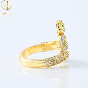 New Trendy Design HipHop <b>Jewelry</b> Solid 14K Gold Labgrown Diamond Bling Bling Emerald Eye <b>Snake</b> Finger Ring - Product Image 3
