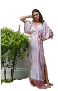 Robe de mariée kaftan féerique à manches longues Tye Dre, taille XS, logo personnalisé, taille naturelle, 100 % coton, col en V, silhouette trapèze, été - Product Image 2