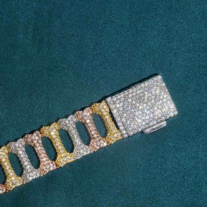 Pulsera de Hip Hop de moissanita helada de 16mm, Color D, Plata de Ley 925, diseño de enlace de hueso chapado en oro, probador aprobado de 7-9 pulgadas - Product Image 2