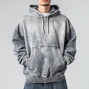 Sweat à capuche pour hommes de haute qualité 400 GSM tricoté à l'acide 100% coton coupe surdimensionnée longue hiver Style High Street - Product Image 2