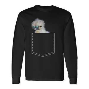 T-shirt à manches longues Pocket Silkie Chicken Lover avec motif mignon de volaille - Product Image 1