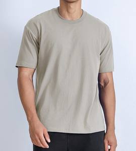 Camiseta de algodón grueso de color sólido personalizada OEM, camiseta cilíndrica con cuello redondo para hombre - Product Image 3