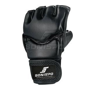 SONISPO MMA Gloves Leather <b>Half</b> Finger Moisture Wicking <b>Slip</b>-On Wrist Lace-Up Closure for Martial Arts Training Males - Product Image 2