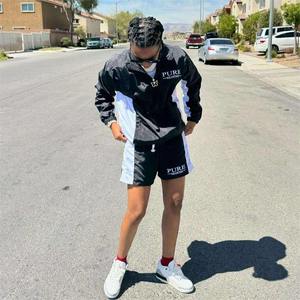 Summer <b>Men's</b> To Piece Set Custom Windbreaker <b>Shorts</b> Set 100% Polyester Two Piece Windbreaker <b>Short</b> Sets Split Color <b>Jogging</b> Wear - Product Image 4