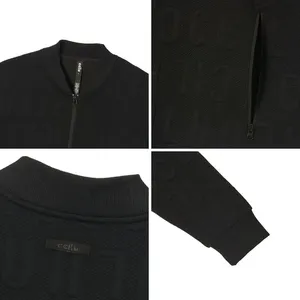 เสื้อแจ็กเก็ตบอมเบอร์ผ้าแจ็คการ์ดแบบมินิมอลลายนูนหนังกลับมีซิประบายอากาศได้สำหรับ330gsm ลำลองใช้ได้ทั้งชายและหญิง - Product Image 6