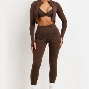 Customized Size Leggings Bra Sets for Woman Quick Dry <b>Yoga</b> Wear With <b>Jacket</b> Style Customized 3 Piece <b>Yoga</b> Set - Product Image 1