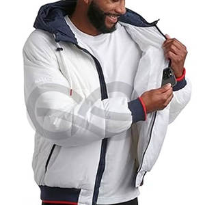 Chaqueta bomber acolchada ligera para hombre, acolchada con capucha y cremallera completa con cuello levantado en la parte inferior acanalada, ropa cálida para exteriores, tallas - Product Image 5