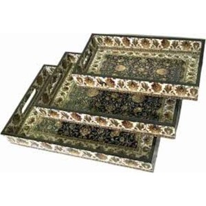 Artisanat indien artisanal en bois fait en forme de rectangle ensemble de 3 plateaux de service de luxe émaillés de couleur blanche de taille personnalisée - Product Image 3