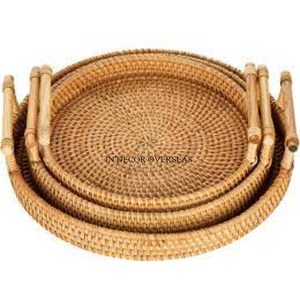 Les plus exigeants meilleure qualité rotin fait forme ronde aspect attrayant centre de table plateau de service de fabricant indien - Product Image 3