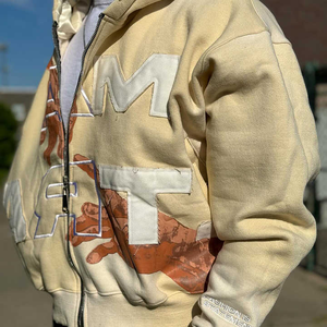 Sweat à capuche élégant en coton surdimensionné avec fermeture éclair et broderie, sweat à capuche vintage avec fermeture éclair et lavage à l'acide pour hommes - Product Image 4