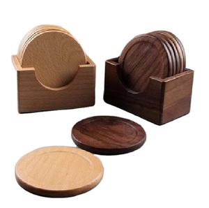 Ensemble de 4 sous-verres en bois écologiques de forme ronde moderne de taille personnalisée et de sous-verres en bois imprimés avec logo au prix le plus bas - Product Image 1
