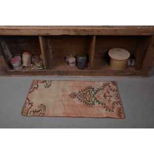 Tapis Turc Vintage Tissé à la Main Orange Vert Patchwork Design 1.6 X 3.3ft Laine Latex Support pour Salon Décor Modèle Chambre Tapis - Product Image 4