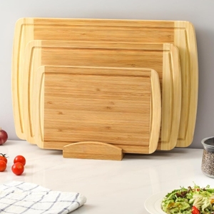 3pcs Bamboo Cutting Board Set with <b>Stand</b> Natural Wooden Chopping Boards for Kitchen Eco Friendly Meat <b>Vegetable</b> Carving Set - Product Image 1