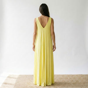 Simple Viscose <b>Casual</b> Summer <b>Maxi</b> <b>Dress</b> with Wide Straps V-Neck Sleeveless and Washable - Product Image 2