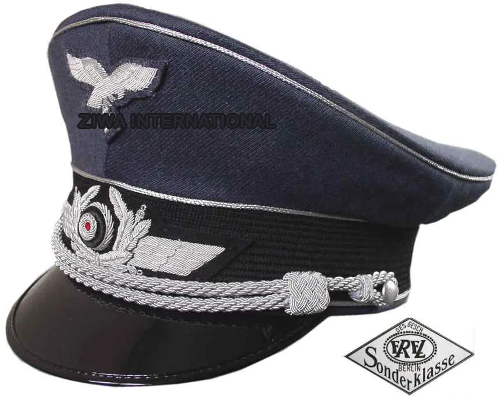 第二次世界大戦ドイツ空軍将校バイザーHAT by EREL WITH HAND EMBROIDERED WREATH AND EAGLE INSIGNIA