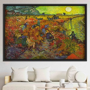 Elegante obra de arte impresa en lienzo: decoración para el hogar de Van Gogh 'Red Vineyard', lienzo con marco negro - Product Image 1