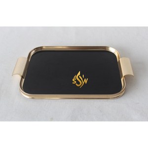 Plateau en métal pour la maison et la fête Plateau de service alimentaire La plus grande qualité Forme rectangulaire Grande taille Couleur or et noir Meilleure vente - Product Image 4