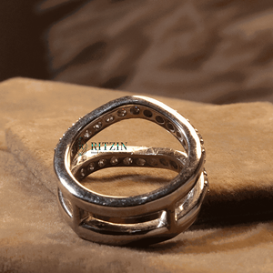 Anillo de Boda de Plata de Ley con Diamantes Cultivados en Laboratorio de Corte Redondo, Engaste de Media Eternidad para Mujer - Product Image 4