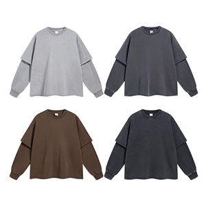 Haute qualité 345GSM poids lourd hommes manches régulières 100% coton Double couche col rond solide respirant T-Shirt Logo personnalisé - Product Image 1