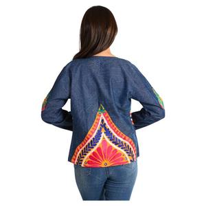 Autumn Spring Boho Women's Handmade Denim Jacket Indian Style Cotton Short <b>Coat</b> Embroidery Breathable Casual Party Wear Winter - Product Image 4