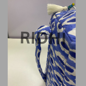 Custom Printed Eco-Friendly Indigo Ikat Cotton Quilted <b>Zipper</b> for <b>Bag</b> Front Handle Reusable Travel Grocery Cosmetic <b>Large</b> - Product Image 5