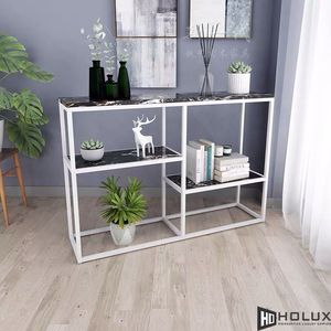 POSO CST022 Minimalist Luxury Decorative <b>Table</b> Modern Iron Frame and Mirrored Wood Stone Top for Villa Living Room or Hotel - Product Image 1