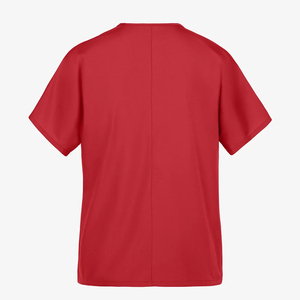 Blouse médicale rouge à col en V unisexe, uniforme d'hôpital, tissu tissé en coton et polyester avec poche pour le personnel médical - Product Image 5