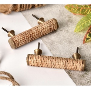 Decorative Brass Rattan <b>Drawer</b> Pull Boho Wooden Cabinet Handles Unique Dresser Door Handles Premium Interior Furniture Accessory - Product Image 5