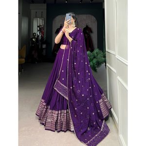 FashionHarbour venta al por mayor tarifa Pure Chanderi estilo Bollywood Lehenga Choli con Dupatta ropa de invierno tradicional para fiestas - Product Image 1