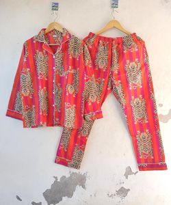 Nuevo traje de noche de algodón con estampado de tigre indio para mujer conjuntos de pijamas casuales con pijama de dama de honor de ropa larga y camisa con bolsa - Product Image 1
