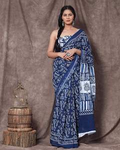 Malmal de algodón elegante para mujer, Sari estampado a mano, ropa de fiesta India pakistaní de alta venta con hermosos colores de verano - Product Image 1