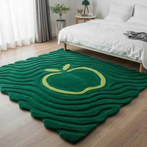 Alfombra de Lana Anudada a Mano con Diseño de Manzana 3D: Alfombras de Felpa Verde Ondulada |   Alfombras de Lana Hechas a Mano con Técnica Tufted de Calidad de Exportación para Sala de Estar y Dormitorio - Product Image 3